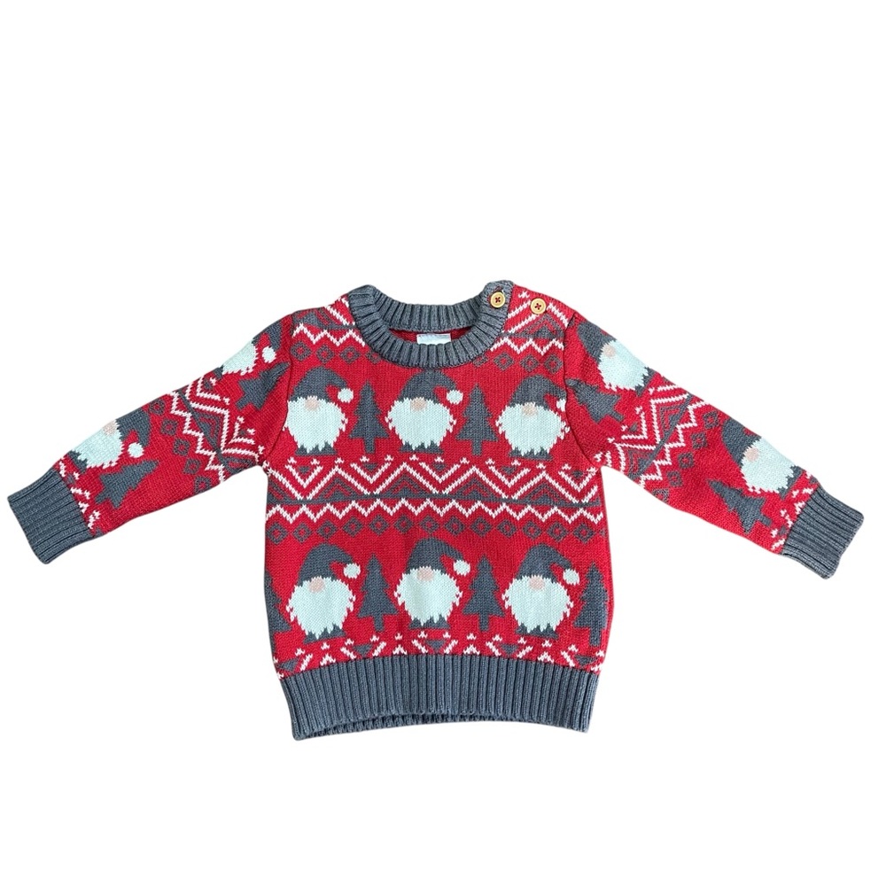 Holiday Time Gnome Fair Isle‎ Knit Sweater 2T Red Gray White